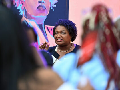 ATLANTA, GEORGIA - OCTOBER 08: Georgia Democratic Gubernatorial Candidate, Stacey Abrams speaks to festival goers during Day 1 of the 2022 ONE MusicFest at Central Park on October 08, 2022 in Atlanta, Georgia. (Photo by Paras Griffin/Getty Images)