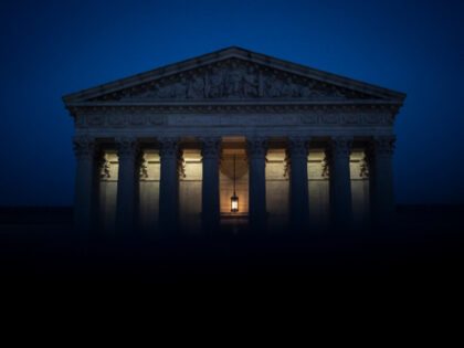 WASHINGTON, DC - JANUARY 27: The Supreme Court of the United States is seen at sunset after Supreme Court Associate Justice Stephen Breyer announced his retirement on Thursday, Jan. 27, 2022 in Washington, DC. (Photo by Jabin Botsford/The Washington Post via Getty Images)