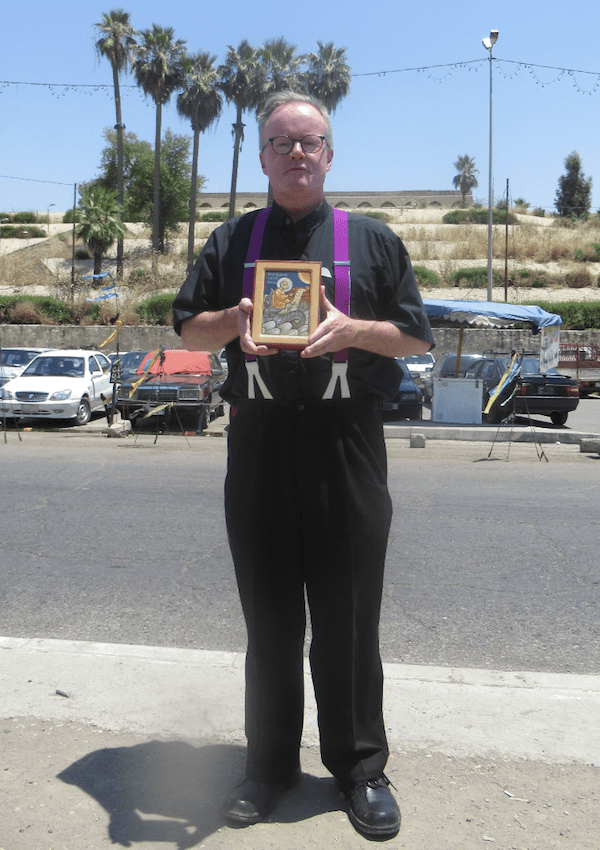 Fr. Benedict standing in front of the tomb of Jonah the Prophet, which ISIS blew up - in Mosul, Iraq, July 2019