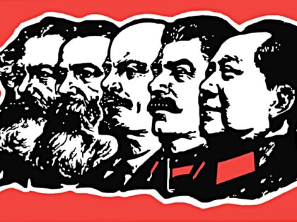 A revolutionary poster from communist China c. 1966, near the start of the Cultural Revolution (1966-76) featuring (left to right): Karl Marx, Friedrich Engels, Vladimir Ilych Lenin, Joseph Stalin and Mao Zedong. 'Mao Zedong Thought', generally shortened to 'Maoism', played a central part in the politics of the 'Great Proletarian …