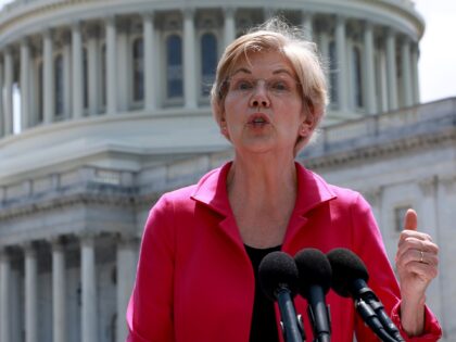 WASHINGTON, DC - JUNE 15: Sen. Elizabeth Warren (D-MA) speaks during a press conference outside the U.S. Capitol building on June 15, 2022 in Washington, DC. The Senator spoke about abortion rights as the U.S. Supreme Court is expected to make a decision on the issue soon. (Photo by Joe …
