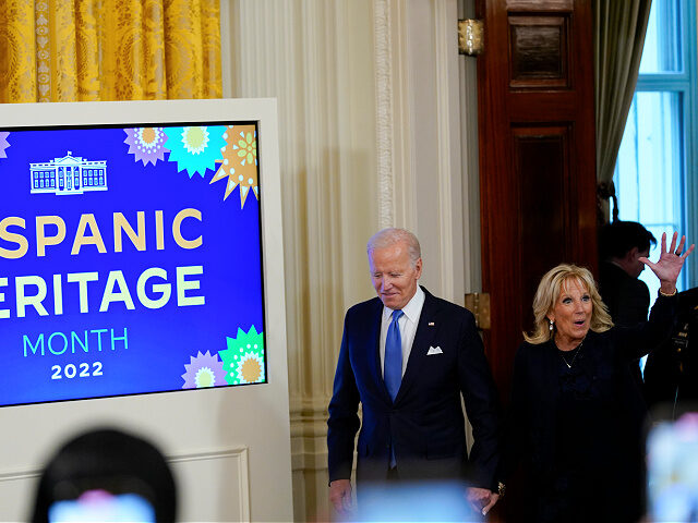 President Joe Biden and first lady Jill Biden arrive to attend a reception in the East Roo