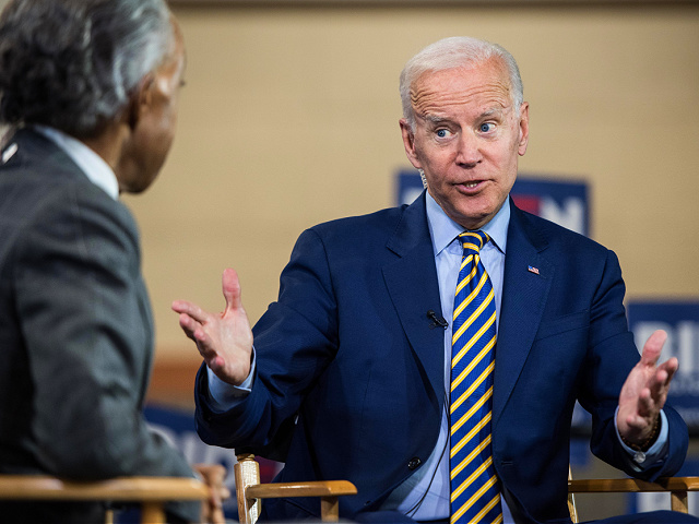 COLUMBIA, SC - JUNE 22: Democratic presidential candidate, former Vice President Joe Biden speaks with Al Sharpton during a television interview during the 2019 South Carolina Democratic Party State Convention on June 22, 2019 in Columbia, South Carolina. Democratic presidential hopefuls are converging on South Carolina this weekend for a host of events where the candidates can directly address an important voting bloc in the Democratic primary. (Photo by Sean Rayford/Getty Images)