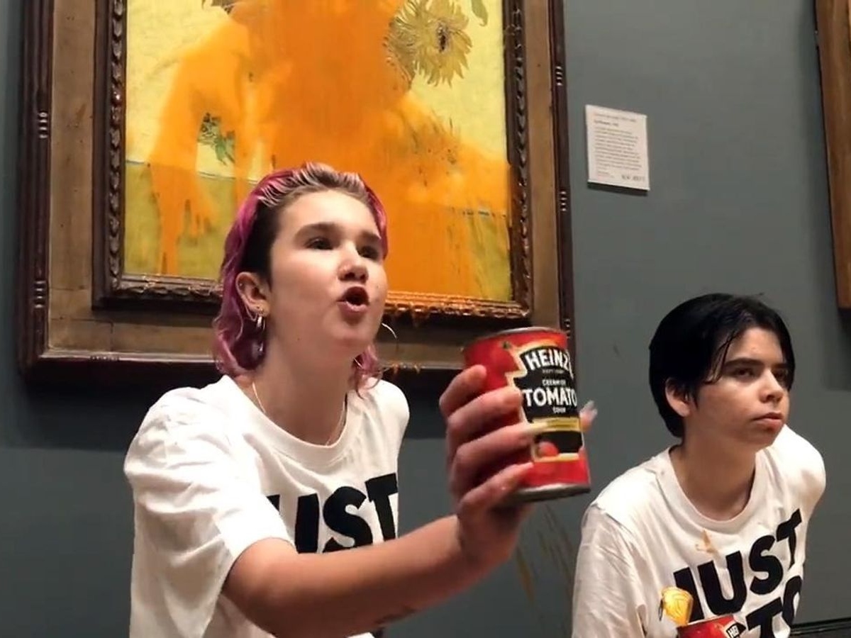 Watch: Just Stop Oil Activists Defile Van Gogh's Sunflowers with Canned Soup - Vimarsana News