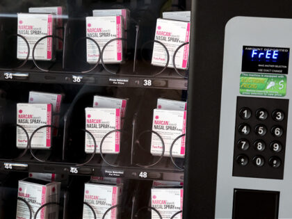WHEATON, ILLINOIS - SEPTEMBER 01: Narcan nasal spray for the treatment of opioid overdoses is made available for free in a vending machine by the DuPage County Health Department at the Kurzawa Community Center on September 01, 2022 in Wheaton, Illinois. The vending machine is an attempt by the health …