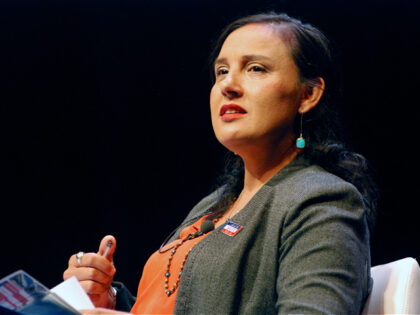 Republican candidate Alexis Martinez Johnson campaigns for mayor of New Mexico's state capital city at a debate on housing in Santa Fe, N.M., on Oct. 5, 2021. Santa Fe Mayor Alan Webber is seeking a second term against Democratic Santa Fe City Councilor JoAnne Vigil Coppler and Martinez Johnson. (AP …