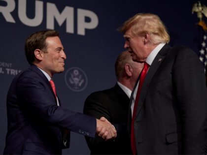 LAS VEGAS, NV - JULY 08: Former President Donald Trump, right, greets Nevada Republican U.S. Senate candidate Adam Laxalt after a panel on policing and security at Treasure Island hotel and casino on July 8, 2022 in Las Vegas, Nevada. Trump endorsed Nevada republicans, gubernatorial candidate Joe Lombardo and senate …