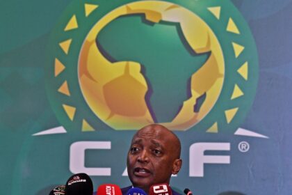 Confederation of African Football (CAF) president Patrice Motsepe addressing a press conference ahead of the African Nations Championship draw in Algiers on October 1.