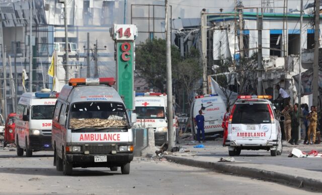 The death toll from an attack on Saturday at a busy intersection in the Somali capital Mog
