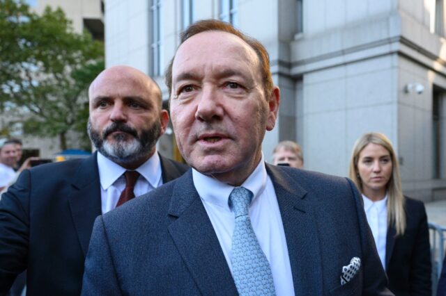 Disgraced Hollywood star Kevin Spacey leaving a New York courtroom where he is facing char