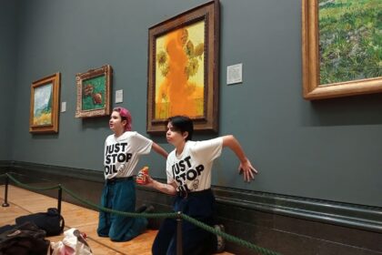 The gallery said that the protesters caused 'minor damage to the frame but the painting is