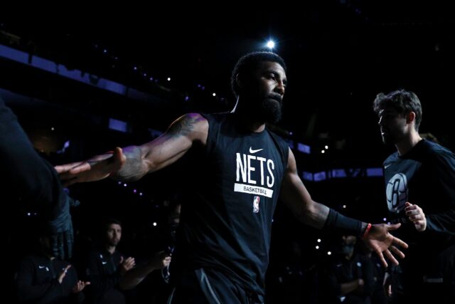 Kyrie Irving of the Brooklyn Nets is introduced before an NBA game in Toronto