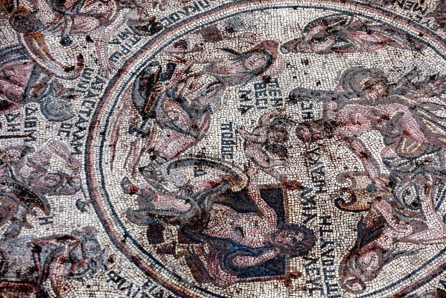 A mosaic floor dating to the Roman-era, revealed in Syria on Wednesday