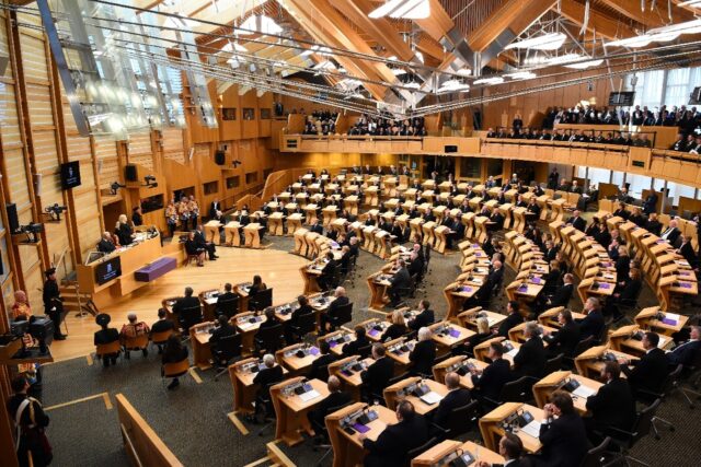 The Scottish parliament in Edinburgh -- seen here in September 2022 -- passed a bill on ge