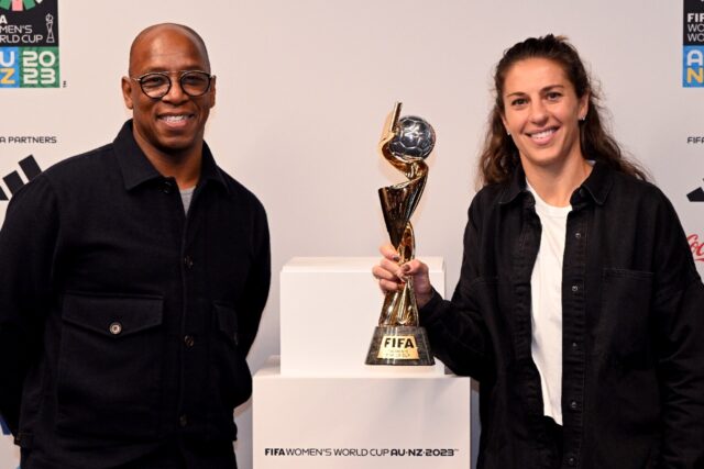 Former US international Carli Lloyd and ex-Arsenal star Ian Wright in Auckland