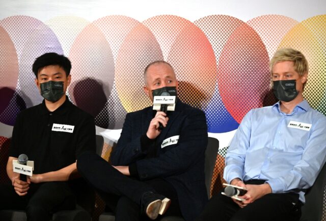 Zhao Xintong (left) joined players such as John Higgins and Neil Robertson (right) at a Ho