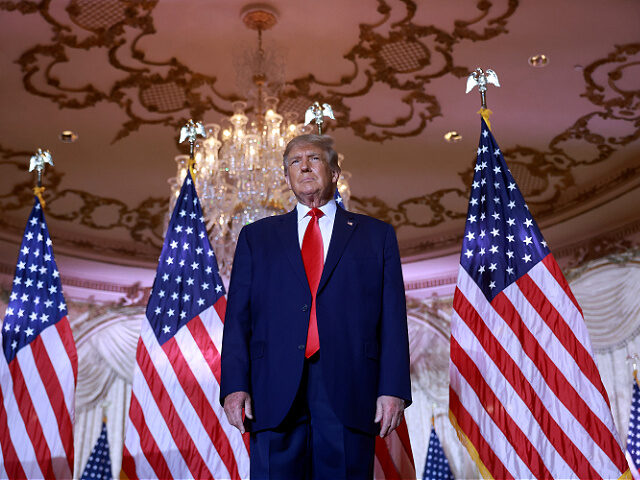 PALM BEACH, FLORIDA - NOVEMBER 15: Former U.S. President Donald Trump arrives on stage dur