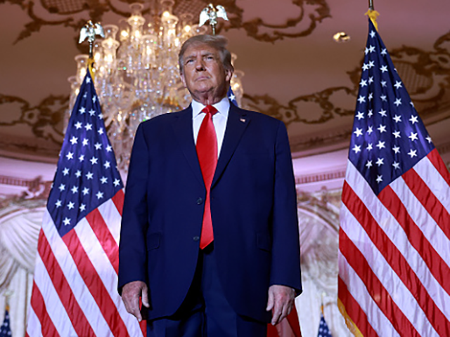 PALM BEACH, FLORIDA - NOVEMBER 15: Former U.S. President Donald Trump arrives on stage during an event at his Mar-a-Lago home on November 15, 2022 in Palm Beach, Florida. Trump announced that he was seeking another term in office and officially launched his 2024 presidential campaign. (Photo by Joe Raedle/Getty …