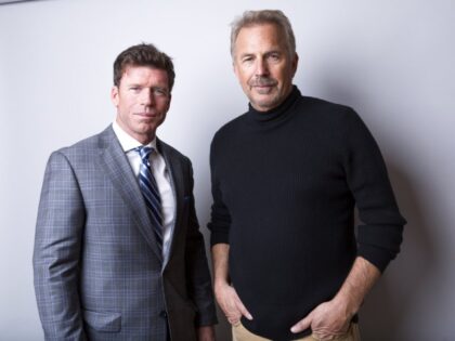 Taylor Sheridan, left, and Kevin Costner cast members in the Paramount Network series 'Yel