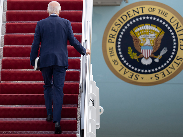 President Joe Biden boards Air Force One at Andrews Air Force Base, Md., Tuesday, Nov. 1, 2022, en route to Florida. (AP Photo/Jess Rapfogel)
