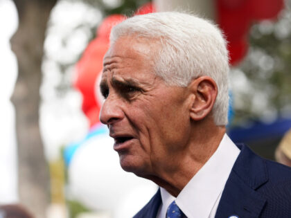 Democratic candidate for Florida governor Charlie Crist is interviewed as he campaigns at an early voting location, Sunday, Nov. 6, 2022, in Miami. (AP Photo/Lynne Sladky)