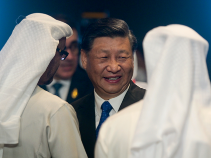 China's President Xi Jinping, center, talks with United Arab Emirates President Sheikh Mohamed bin Zayed Al-Nahyan during the G20 Summit in Nusa Dua, Bali, Indonesia, Tuesday Nov. 15, 2022. (Bay Ismoyo/Pool Photo via AP)