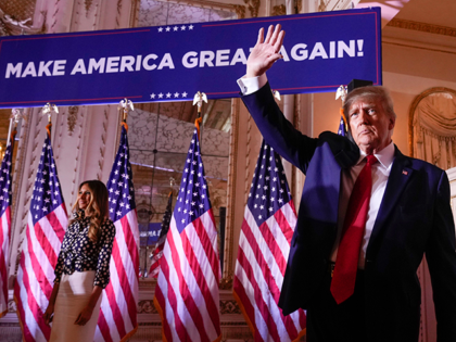 Former President Donald Trump waves after announcing he is running for president for the third time at Mar-a-Lago in Palm Beach, Fla., Tuesday, Nov. 15, 2022. (AP Photo/Andrew Harnik)