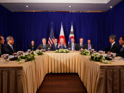 FILE - U.S. President Joe Biden, center, meets with South Korean President Yoon Suk Yeol,