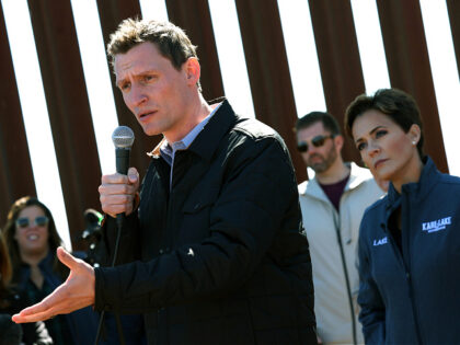 SIERRA VISTA, ARIZONA - NOVEMBER 04: Arizona Republican Senate Blake Masters speaks at a press conference joined by Gubernatorial candidate Kari Lake as they tour the U.S.-Mexico border on November 04, 2022 in Sierra Vista, Arizona. Lake visited the border to outline her plan for border security. (Photo by Kevin …