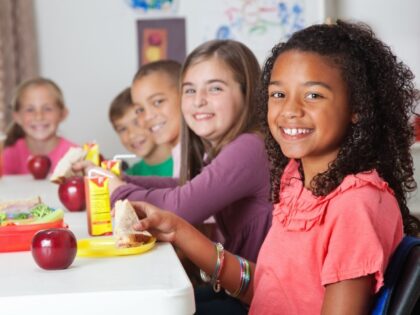 Children eat in classroom
