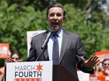 Sen. Chris Murphy (D-CT) speaks at a rally near the U.S. Capitol on Wednesday, July 13, 2022, in Washington, that called for universal background checks for guns and an assault weapons ban in the wake of continued mass shootings. (Mariam Zuhaib/AP)