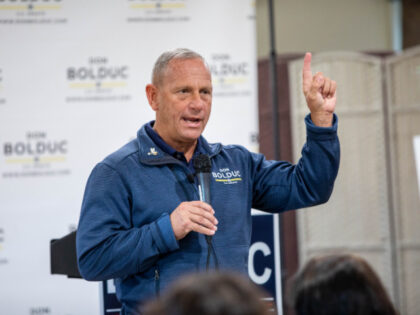 Republican senate nominee Don Bolduc speaks during a campaign event on October 15, 2022 in Derry, New Hampshire. Bolduc, and Army General who won the GOP primary will take on Sen. Maggie Hassan (D) in November. (Photo by Scott Eisen/Getty Images)