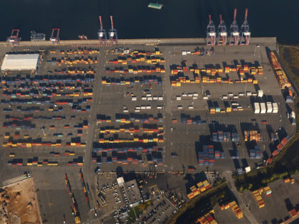 NEW YORK, NY - OCTOBER 20: Containers sit at the GCT New York container terminal on Staten Island on October 20, 2022, in New York City. (Photo by Gary Hershorn/Getty Images)