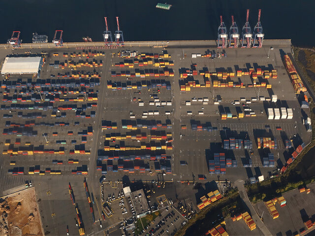NEW YORK, NY - OCTOBER 20: Containers sit at the GCT New York container terminal on Staten