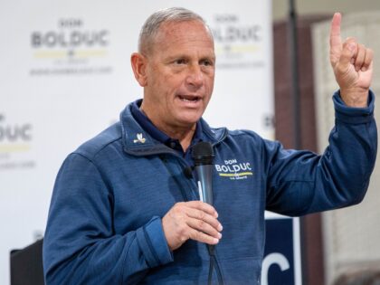 DERRY, NH - OCTOBER 15: Republican senate nominee Don Bolduc speaks during a campaign event on October 15, 2022 in Derry, New Hampshire. Bolduc, and Army General who won the GOP primary will take on Sen. Maggie Hassan (D) in November. (Photo by Scott Eisen/Getty Images)