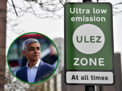 New signs for the ultra-low emission zone (Ulez) are pictured in central London on April 8, 2019. -