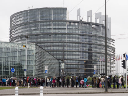 People line up to visit the building during the open day at the European Parliament in Strasbourg, eastern France, on May 19, 2019, one week ahead of upcoming European elections. European elections will be held from May 22 to 26, 2019. (Photo by Elyxandro Cegarra/NurPhoto via Getty Images)
