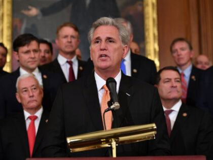 House Minority Leader Kevin McCarthy, Republican of California, speaks during a press conf