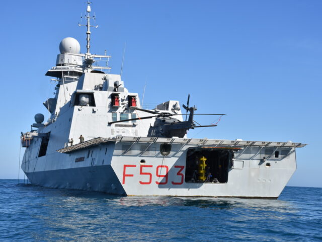 SICILY, ITALY - FEBRUARY 24: Italian frigate Carabiniere (F593) attends NATO's joint