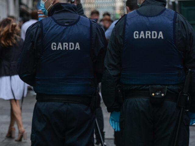 Members of Gardai enforcing coronavirus restrictions and relocating people from Temple Bar in Dublin. On Sunday, 6 June 2021, in Dublin, Ireland. (Photo by Artur Widak/NurPhoto via Getty Images)