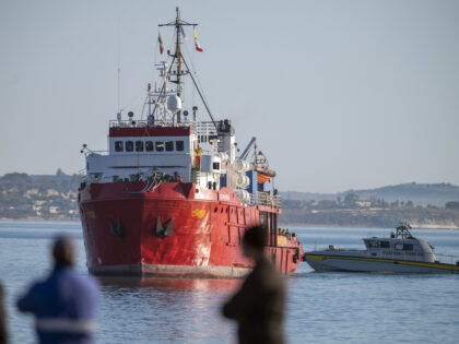 The rescue vessel Sea-Eye 4 arrives in the port of Pozzallo, southern Sicily on December 24, 2021. - German migrant rescue charity Sea-Eye said on December 17, 2021 one of its boats had picked over 200 migrants in the Mediterranean and accused Malta of failing to respond to distress calls. …