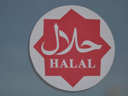 'Halal' sticker on a take away restaurant's window in Edmonton. On Friday, 8 October 2021, in Edmonton, Alberta, Canada. (Photo by Artur Widak/NurPhoto via Getty Images)