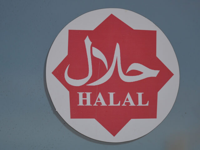 'Halal' sticker on a take away restaurant's window in Edmonton. On Friday,