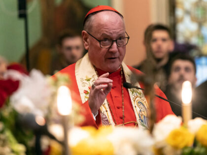 NEW YORK, UNITED STATES - 2022/03/09: Cardinal Timothy Dolan speaks during Intercessory prayer service for Ukraine at Ukrainian Orthodox Cathedral of St. Volodymyr. Clergy of Ukrainian Orthodox church were joined for prayer service by eminent representatives of Christian denominations based in New York as well as by Governor of New …
