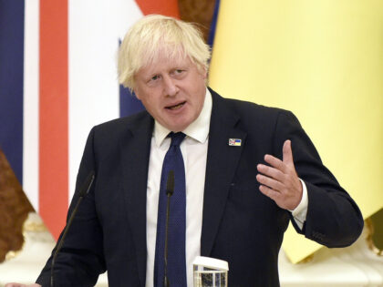 KYIV, UKRAINE - AUGUST 24, 2022 - Prime Minister of the United Kingdom Boris Johnson is pictured during a joint briefing with President of Ukraine Volodymyr Zelenskyy, Kyiv, capital of Ukraine. (Photo credit should read Ruslan Kaniuka/ Ukrinform/Future Publishing via Getty Images)