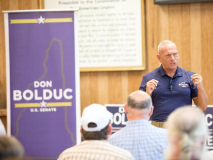 LACONIA, NH - SEPTEMBER 10: Republican Senate candidate Don Bolduc greets supporters at a town hall event on September 10, 2022 in Laconia, New Hampshire. Bolduc is running against Bruce Fenton and Chuck Morse in the in the upcoming GOP primary. (Photo by Scott Eisen/Getty Images)