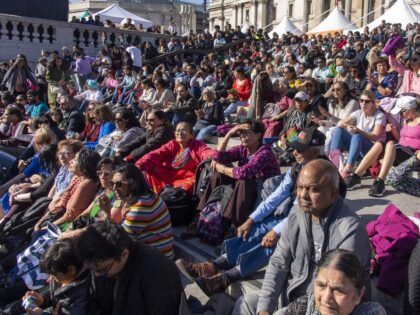 LONDON, UNITED KINGDOM - OCTOBER 09: Visitors attend the Diwali Festival in Trafalgar Square to mark the Hindu New Year in London, United Kingdom on October 09, 2022. (Photo by Ray Tang/Anadolu Agency via Getty Images)