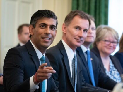 Prime Minister Rishi Sunak (left), alongside the Chancellor of the Exchequer, Jeremy Hunt (second left), holds his first Cabinet meeting in Downing street. Picture date: Wednesday October 26, 2022. (Photo by Stefan Rousseau/PA Images via Getty Images)