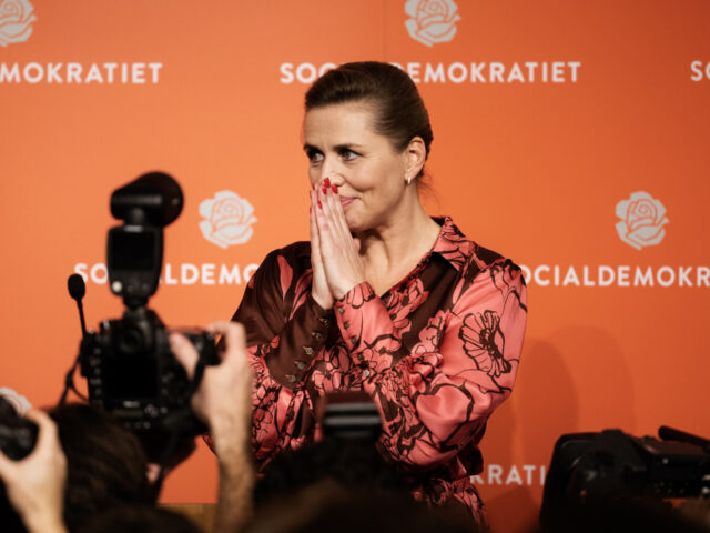 Mette Frederiksen, leader of the Social Democrats, at their party's election night ev