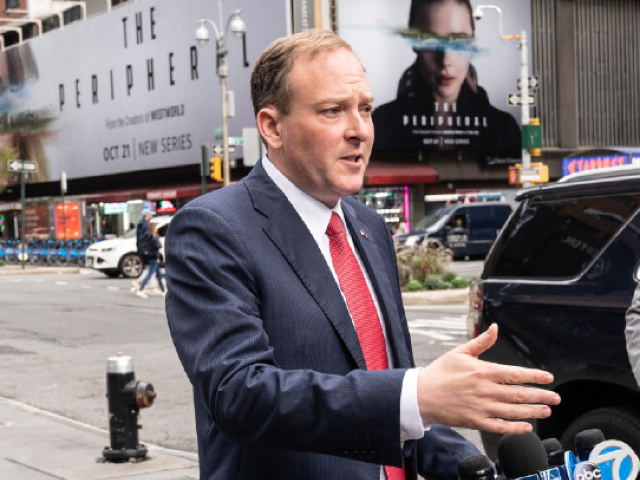 NEW YORK, UNITED STATES - 2022/11/01: Gubernatorial Republican candidate, Congressman Lee Zeldin addresses media on a corner of Broadway and 50th street after arrest of person involved in shooting near his house. (Photo by Lev Radin/Pacific Press/LightRocket via Getty Images)